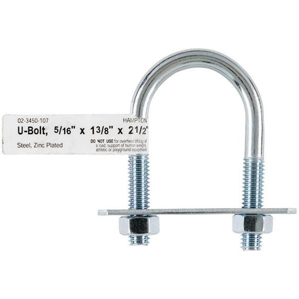 Hampton Round U-Bolt, 5/16", 1-3/8 in W, 2-1/2 in H, Zinc Plated Steel 02-3450-107 - main